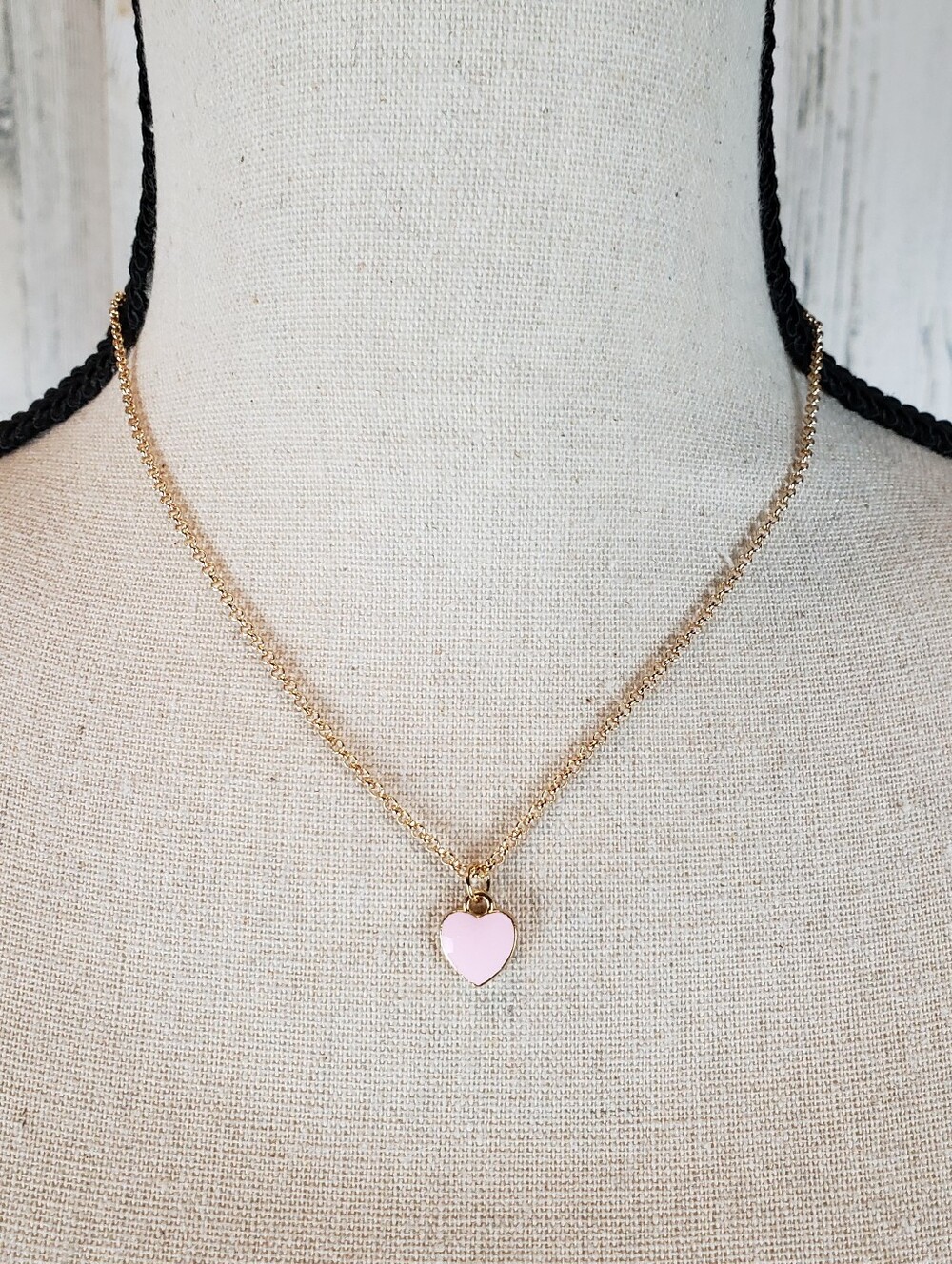 Gold Chain Necklace with Pink Heart Pendant - Women Jewelry